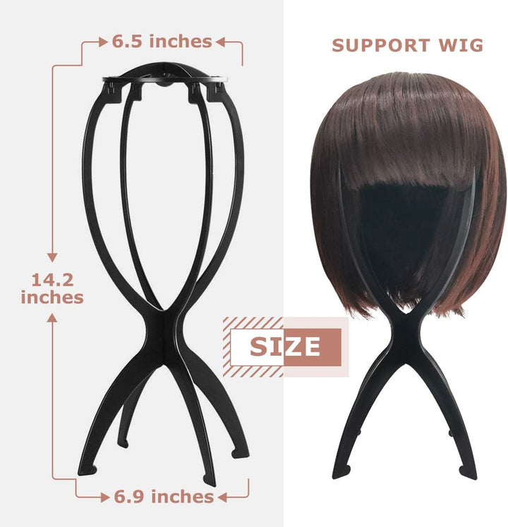 Folding Wig Stands for Short Hair, Plastic Wig Head, Portable Display Stands, Black, 3 Pack