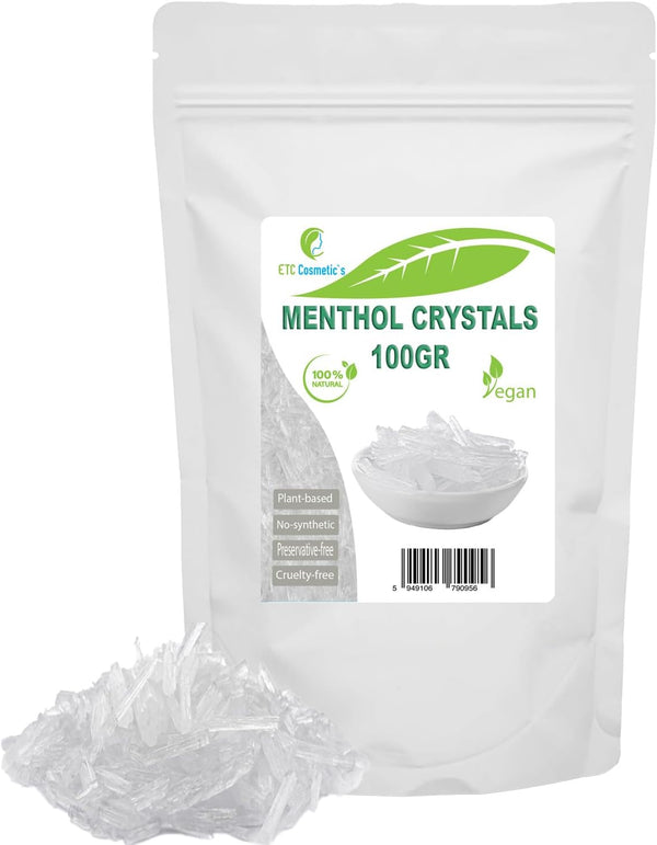Menthol Crystals - 100 Gr - Cooling and Freshening Effect, Used as Ingredient in Cosmetic Formulation, Sauna Accessories, Sauna Infusion, 100% Natural Mint Oil