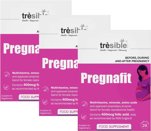 Trèsible Women'S Prenatal Pregnancy and Postnatal Supplements | Pregnafit 84 Tablets | Coq10, Folic Acid, Vitamin D, Zinc | Vegetarian, Gluten Free, Halal | Pack of 3 (28 Tabs per Pack) (3)
