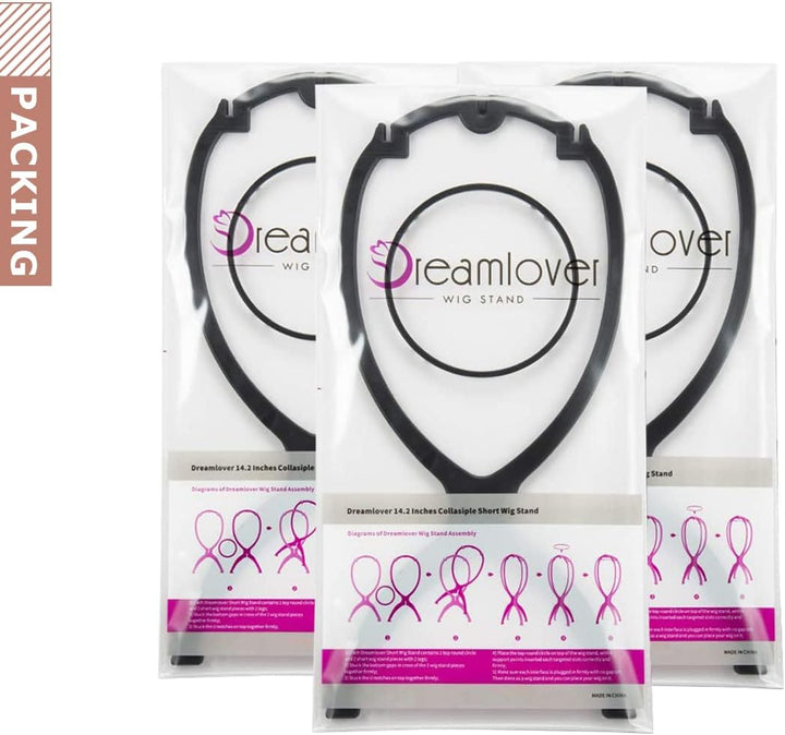 Folding Wig Stands for Short Hair, Plastic Wig Head, Portable Display Stands, Black, 3 Pack