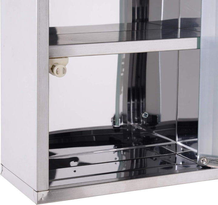 Stainless Steel Wall Mounted Medicine Cabinet with 2 Shelves + Security Glass Door Lockable 48 Cm(H)