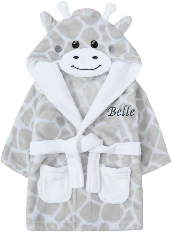 Personalised Animal Dressing Gown Robe Baby Girl Boy Hooded Bathrobe
