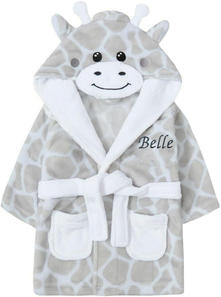 Personalised Animal Dressing Gown Robe Baby Girl Boy Hooded Bathrobe