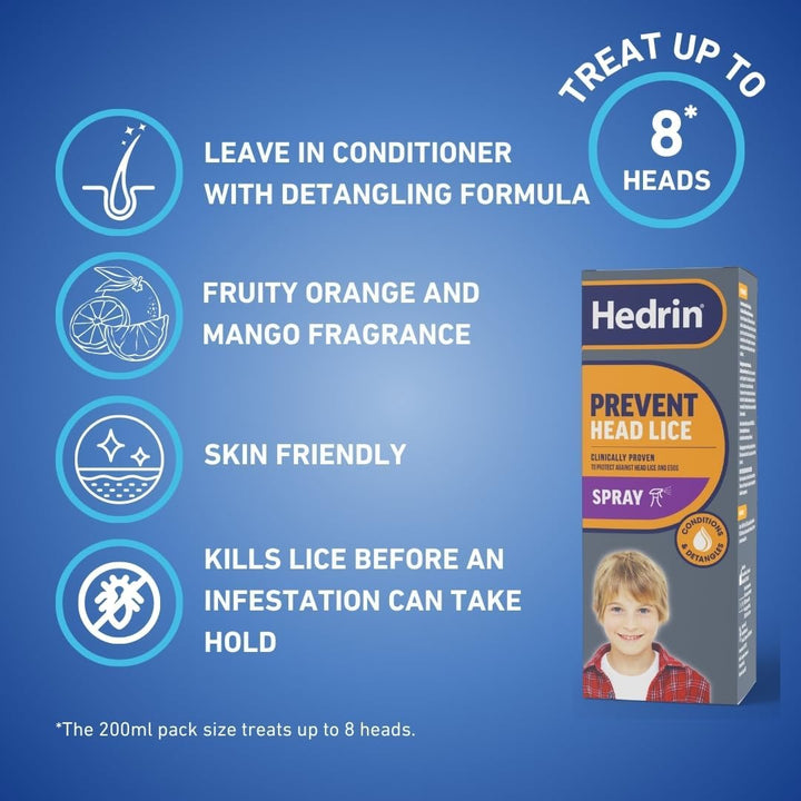 Prevent Headlice 200Ml Spray - Nit Protection Treatment, Detangles and Conditions, Clincally Tested Convenient Leave in Spray