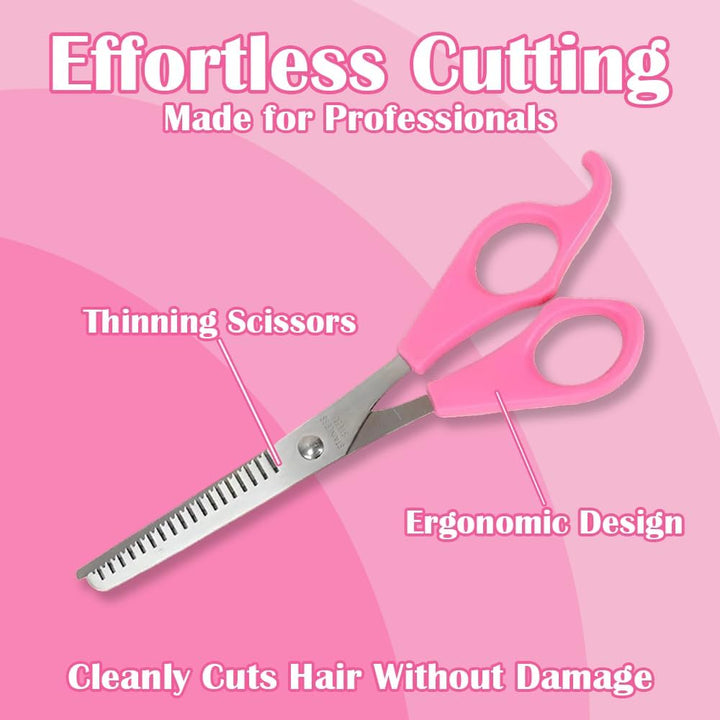 2Pcs Clip Cut Tool, Split End Trimmer Set, 1 Comb-Hairstyle Trimmer & 1 Haircutting Scissor, Styling Accurate Hair Cutting Kit for Home DIY Kids Women, for Layers, Bangs, and Split Ends (Pink)