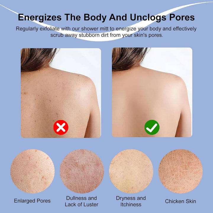 Exfoliating Gloves，6Pcs Bath and Body Exfoliator Mitts，Bamboo Shower Gloves ，Scrubs Away Ingrown Hair and Dead Skin，For Shower, Spa, Massage and Dead Skin Cell Remover Loofah（Blue+Green+Pink）