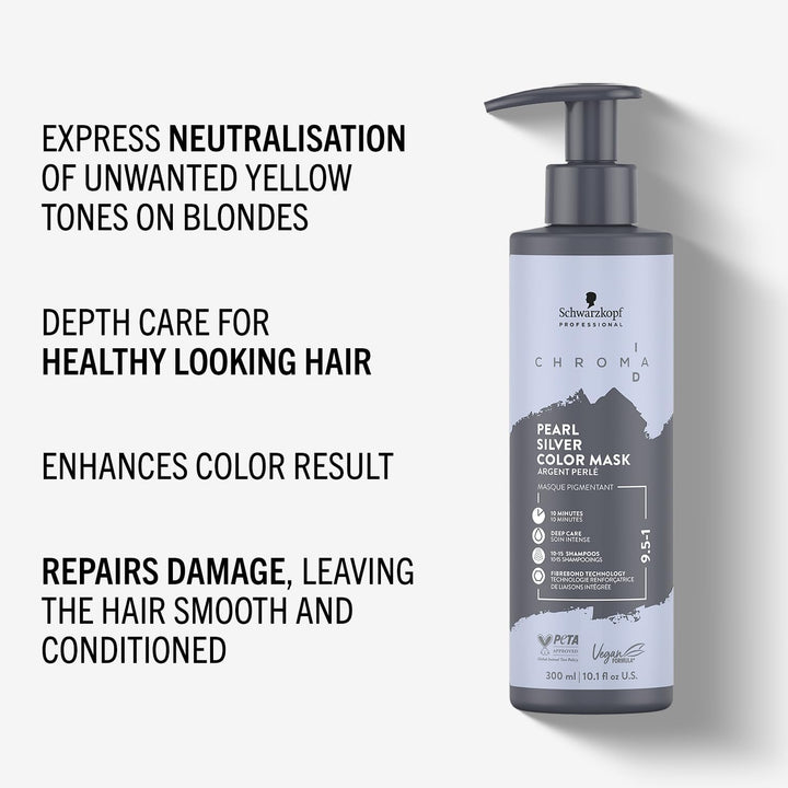 CHROMA ID Bonding Color Mask Semi Permanent Mix and Tone Color System Toning Enhancing Refreshing Intense Care Deep Conditioning Shine Vegan Formula 9,5-1 Pearl Silver 300 Ml