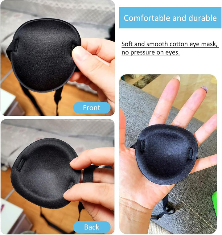 2 PCS Eye Patches for Adults, Single Eye Mask with Adjustable Buckle, 3D Concave Design Pirate Eye Patch for Amblyopia, Strabismus Left & Right Eye - Black