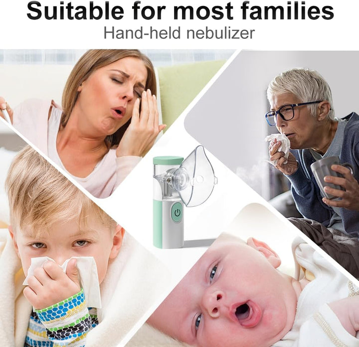 Nebuliser Machine for Adults, Rechargeable Portable Nebuliser for Adults & Kids, Silent Nebuliser for Kids with 2 Masks and Mouthpiece, Handled Nebulizer for Home (Green)