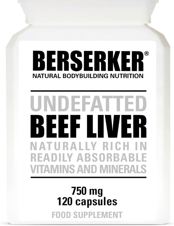 Berserker Desiccated Beef Liver Supplement 750Mg per Capsule 120 Capsules, Un-Defatted to Provide Full Absorption of Naturally Occurring Vitamins and Minerals Found in Beef Liver | Made in the UK