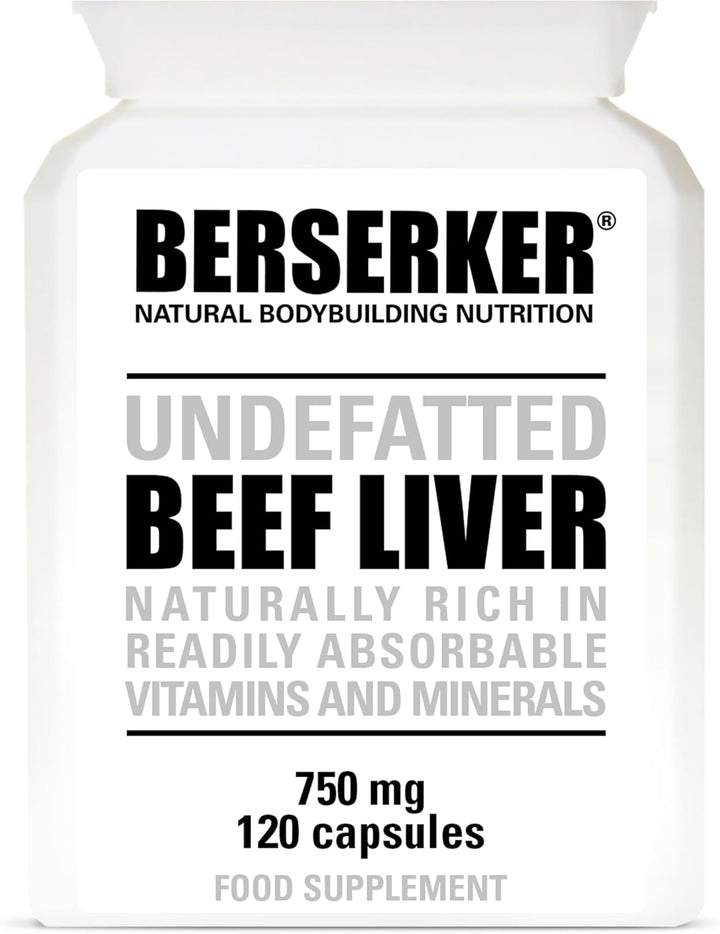 Berserker Desiccated Beef Liver Supplement 750Mg per Capsule 120 Capsules, Un-Defatted to Provide Full Absorption of Naturally Occurring Vitamins and Minerals Found in Beef Liver | Made in the UK