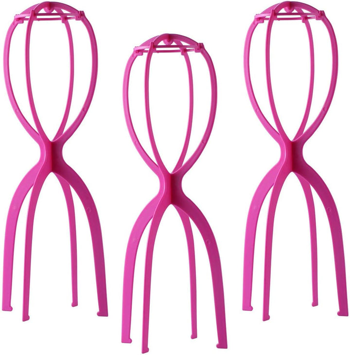 Folding Wig Stands for Short Hair, Plastic Wig Head, Portable Display Stands, Black, 3 Pack