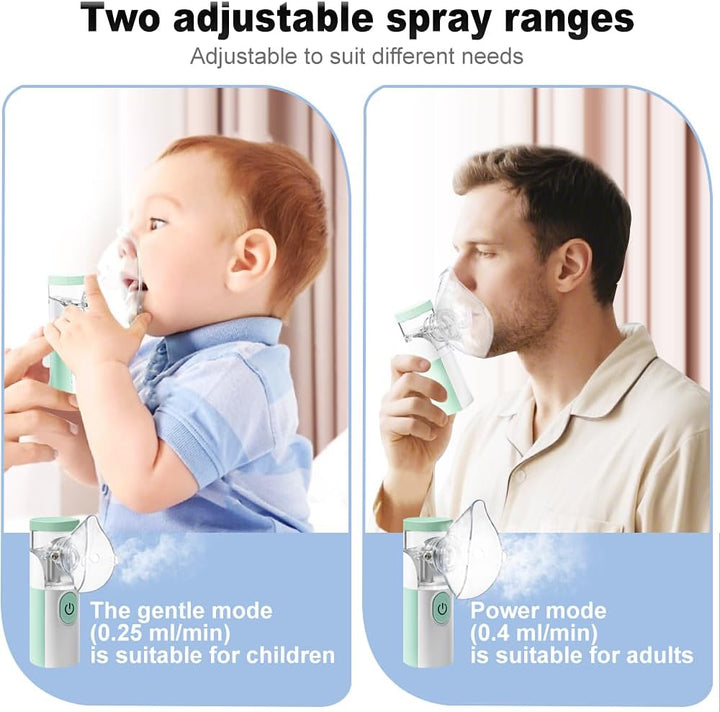 Nebuliser Machine for Adults, Rechargeable Portable Nebuliser for Adults & Kids, Silent Nebuliser for Kids with 2 Masks and Mouthpiece, Handled Nebulizer for Home (Green)