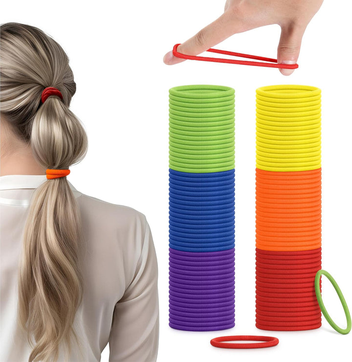 100 Elastic Hair Bands 4Mm Hair Ties Bobbles Elastics Hairbands Ponytail Holders No Metal for Women Girls Kids Men Thick Hair Black