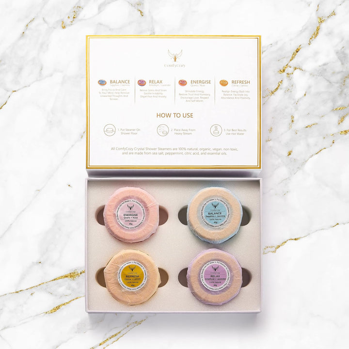 Crystal Shower Steamers Luxury Gift Set | Bath Relaxation Beauty Self Care Present | Vegan Organic Shower Bombs, 8X45G