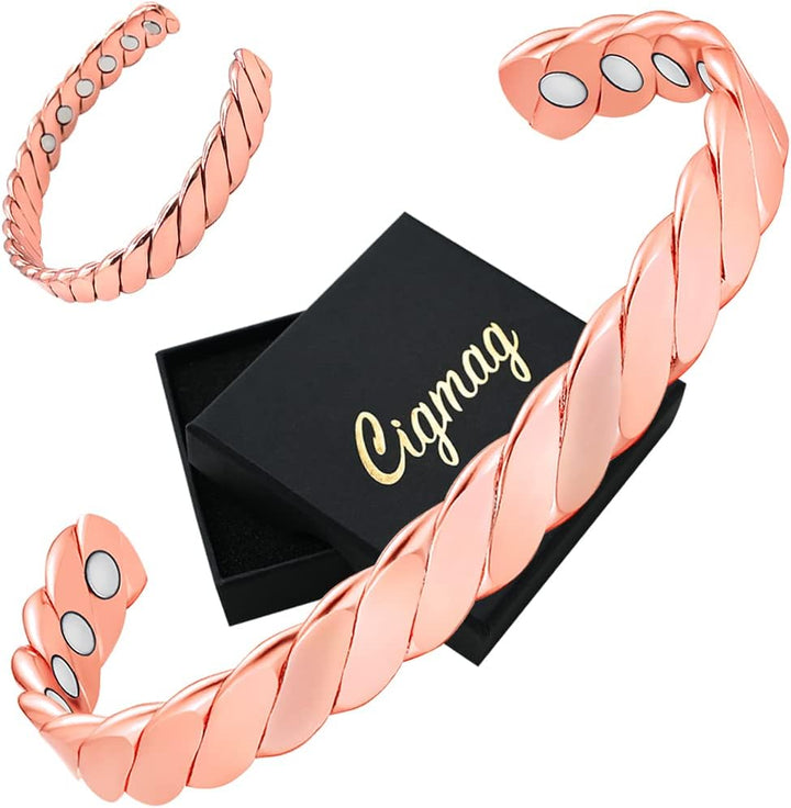 Lymphatic Drainage Copper Bracelet for Women Ultra Strength Magnet Solid Pure Copper Magnetic Bracelet Adjustable Cuff Bangle with Present Box (Tricolour Pattern)