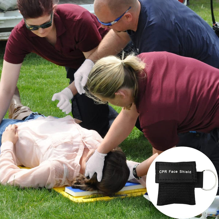 Set of 50 CPR Mask, Disposable CPR Shield Emergency Mask Key Chain Ring, with One-Way Valve Breathing Barrier for First Aid or AED Training