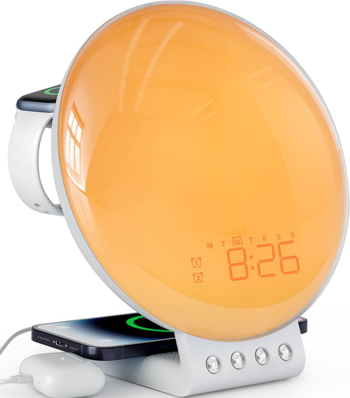 Sunrise Alarm Clock with Wake up Light - Dual Alarm, Sunrise & Sunset Simulation, FM Radio, 7 Natural Sounds, Full-Screen Touch Display, Bedside Clock for Adults & Kids