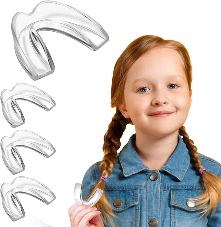 Kids Mouth Guard for Teeth Grinding, Pack of 4 Medium Size Bite Guard for Teenagers(Under 15 Years Old), Stops Bruxism, Teeth Whitening Tray & Sport Athletic, Sleep Night Guard