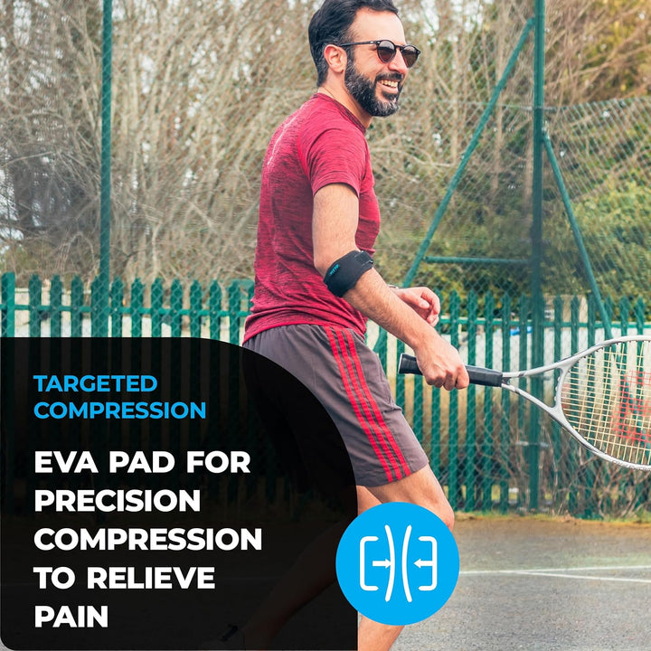 Tennis Elbow Support Strap - Compression Brace for Tendonitis, Arthritis, Injury - Elbow Support for Men & Women, Golfers Elbow (Adjustable Strap, Single)