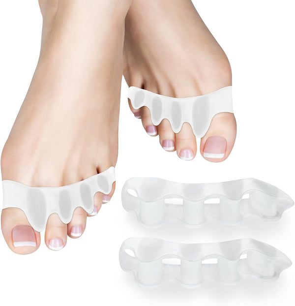 Toe Separator,Gel Toe Spacers for Overlapping Toes-[4 Pcs]-Washable and Reusable Toe Straighteners,Dividers to Correct Bunions,Hammertoes,Relief Restore Feet