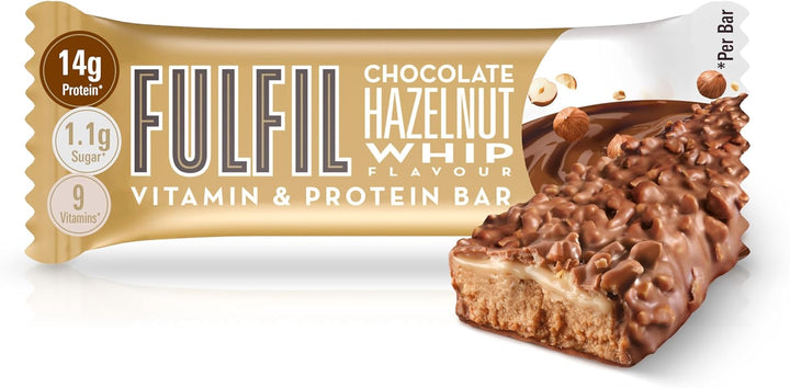 Vitamin and Protein Bars (15 X 40G Bars) — Chocolate Hazelnut Whip Flavour — 14G High Protein, 9 Vitamins, Low Sugar