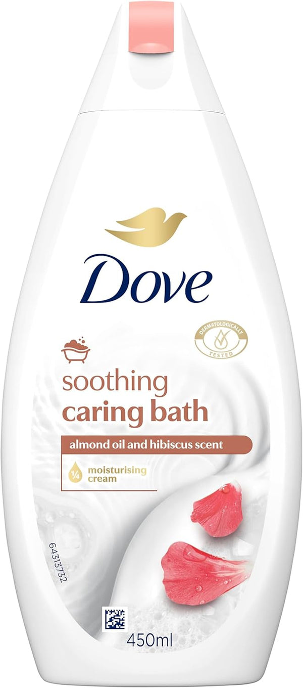 Soothing Caring Bath Bath Soak with ¼ Moisturising Cream, Almond Cream & Hibiscus for an Indulgent Bubble Bath 450 Ml