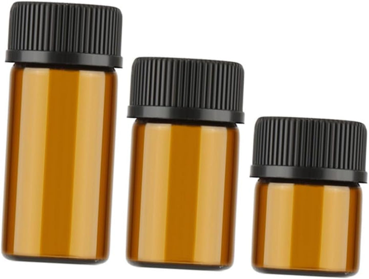 10 Pcs Mini Glass Vial Bottles with Grain Lid and Hole Plug Dark Brown Small Refillable Containers for Essential Oils Chemistry Samples Perfumes Portable Storage