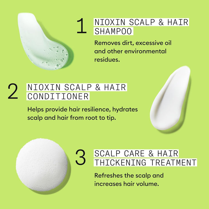 Nioxin System 2 - Hair Thickening System for Natural Hair with Progressed Thinning - Biotin & Niacinamide - Shampoo, Conditioner, Serum