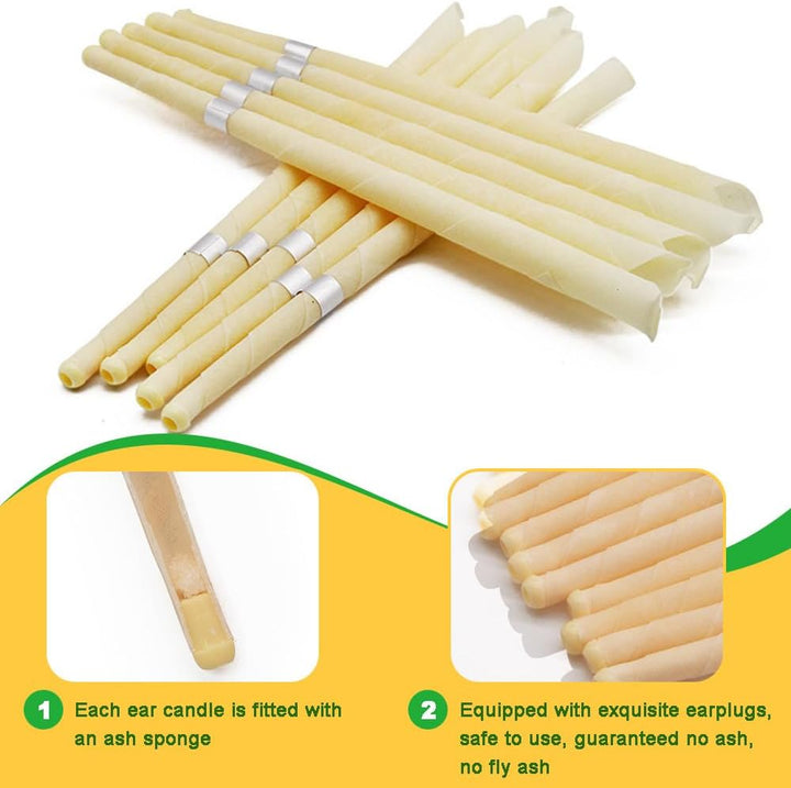 Ear Candles, 10 Pcs Natural Beeswax Ear Candles Kit, Beeswax Hopi Ear Candles for Blocked Ears with 5 Protective Disks+10 Cotton Swab