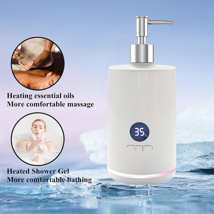 Massage Oil Warmer with Two Oil Bottle Dispenser, Upgraded with LED Temp. Portable Oil Warmer Heated Cream for Beauty Salon Home, Spa,With Gradient Atmosphere Lamp, Display+F/C Switch