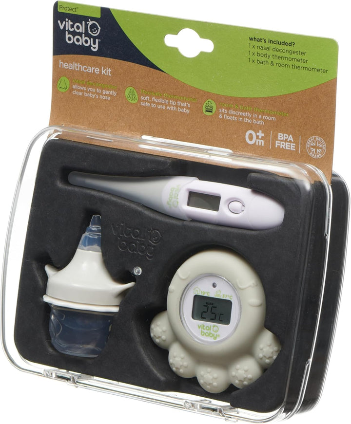 PROTECT Healthcare Kit for Baby - 3Pcs Room and Bath Thermometer, Nasal Aspirator, Body Digital Thermometer – Essential Newborn Baby Health and Safety