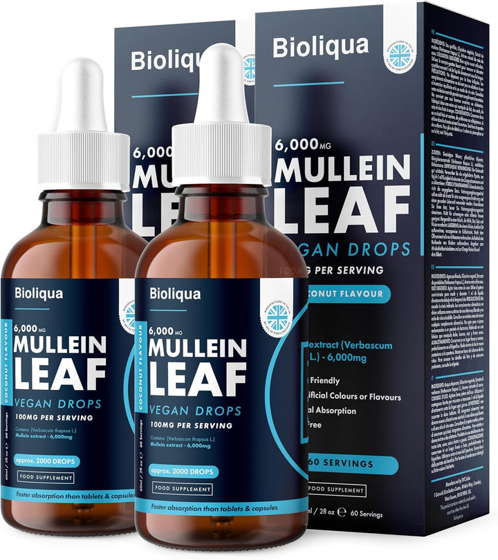 Mullein Leaf Liquid Drops - 60Ml - 2 Month Supply - High Strength - Vegan - 60 Servings - Premium Mullein Leaf Extract - 6,000Mg per Bottle - Fast Absorption - UK Made by Balance (1X Pack)