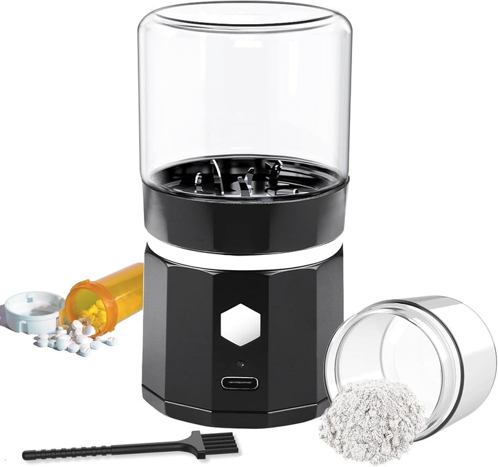 Cordless Small Electric Pill Crusher, Pill Crusher Fine Powder with Stainless Steel Grinding Head, Grind and Pulverize Multiple Pills Extremely Fine, Suitable for Travel, Home, Workplace (Black)