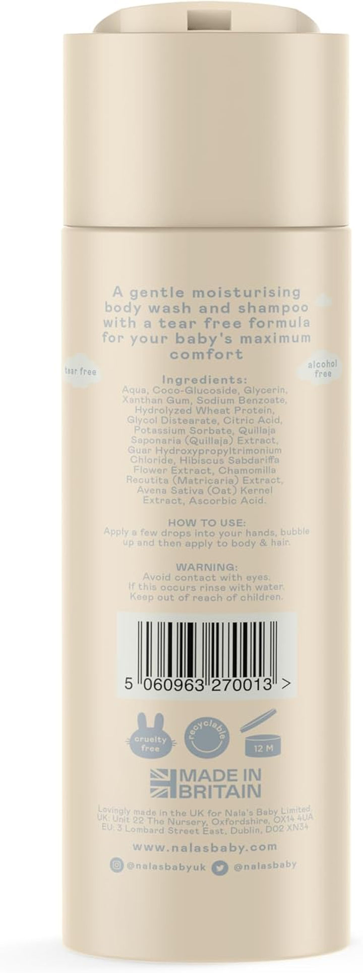 Body Wash & Shampoo | Award-Winning | 99% Natural | Dermatologically-Tested and Paediatrician-Approved | Tear-Free | Nourishing Oat and Shea Butter | Vegan | 200Ml | Nalas Baby