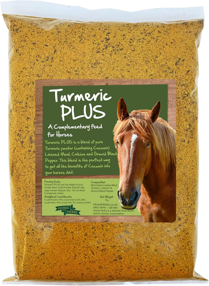 Turmeric plus 1Kg Bag | Natural Feed Supplement for Horses & Ponies, Black Pepper, Micronised Linseed, Equine Care, Pony Boost