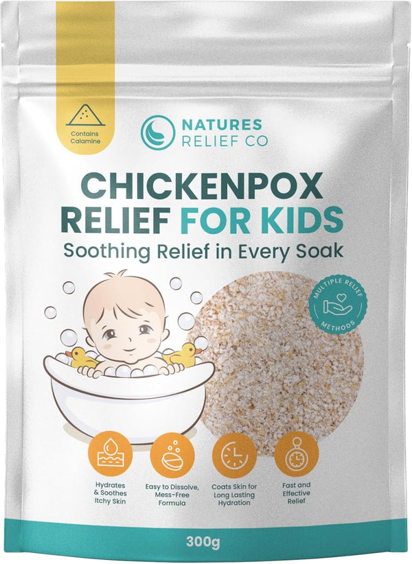 Chickenpox Relief Treatment | Colloidal Oatmeal & Calamine | Oatmeal Bath Soak for Chicken Pox Relief Kids - Colloidal Oatmeal Bath for Itchy Skin and Pain Relief | Made in UK | 300G