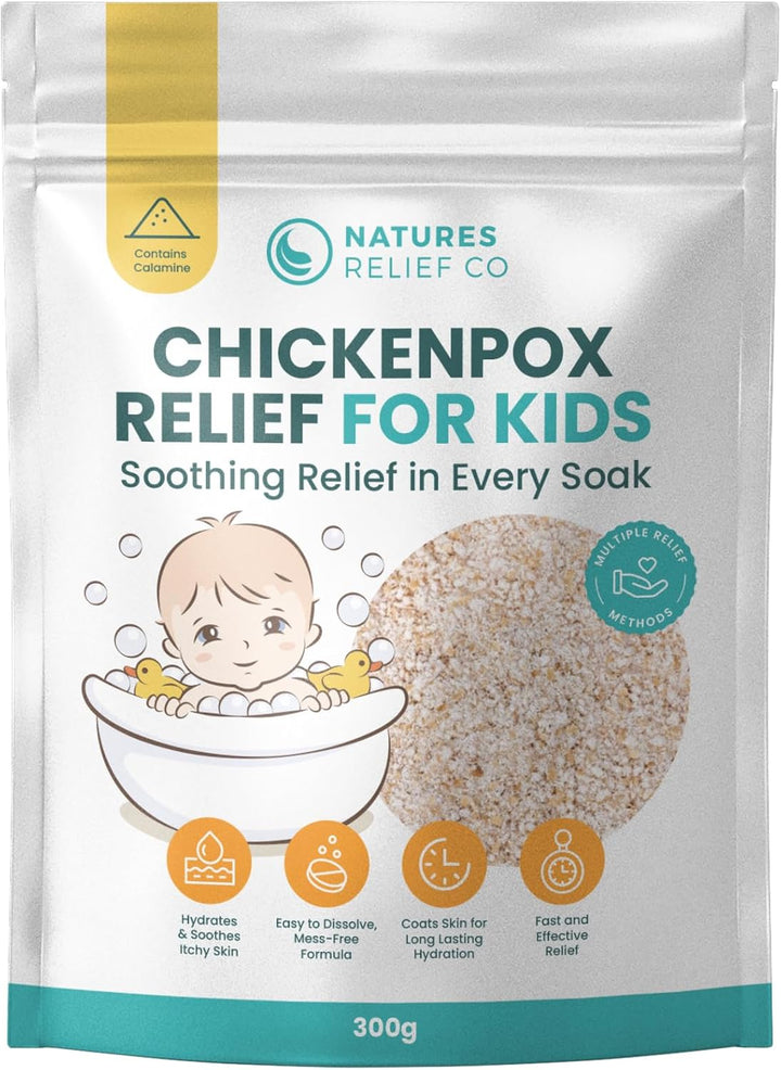Chickenpox Relief Treatment | Colloidal Oatmeal & Calamine | Oatmeal Bath Soak for Chicken Pox Relief Kids - Colloidal Oatmeal Bath for Itchy Skin and Pain Relief | Made in UK | 300G