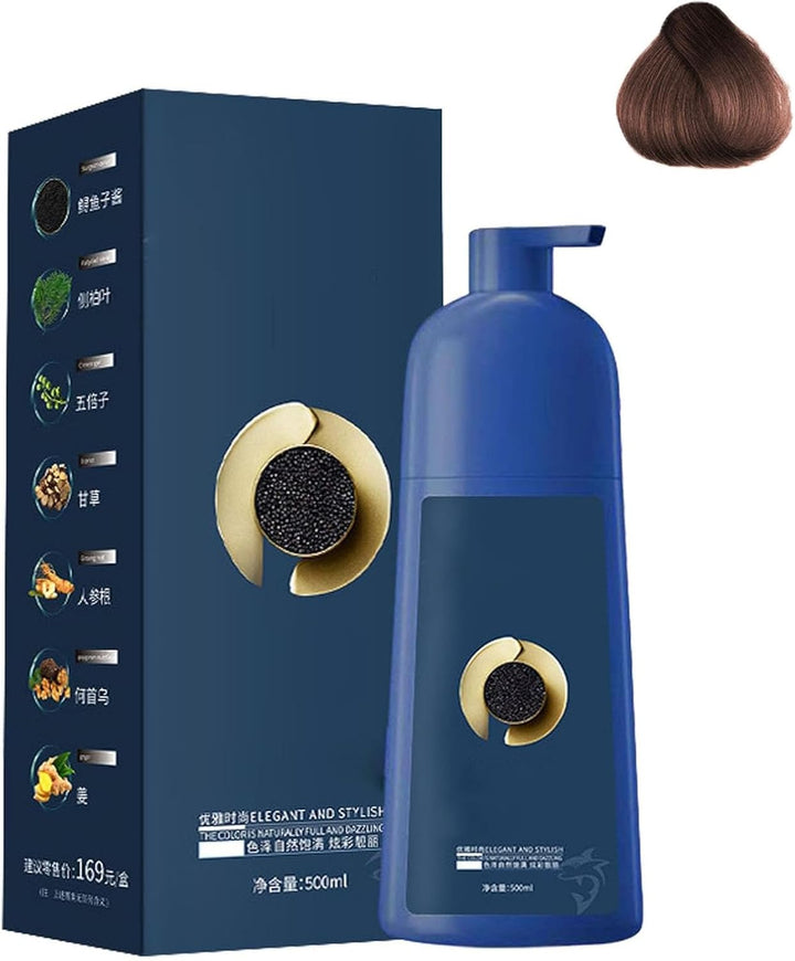 Hair Dye Shampoo for Women & Men with Caviar Protein – Vibrant Long-Lasting Brown Tones Plant-Based Coloring Cream with Nourishing Care (Soft Black)