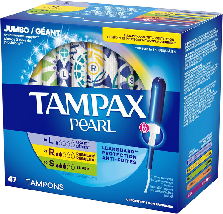 Pearl Plastic Tampons, Multipack, Light/Regular/Super Absorbency, Unscented, 50 Count