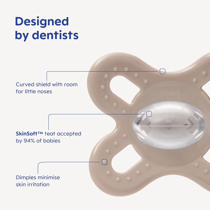 Original Start Soothers | 0-2 Months | 2 Pack | Newborn Dummies | Comes in Dummy Steriliser Case | Sustainable Materials | Baby Accessories for Newborn | Cream (Various Designs)