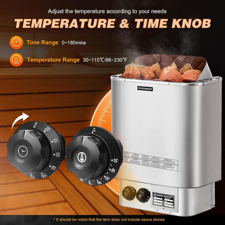 6KW Sauna Heater, 230V Electric Sauna Heaters Stove Dry Steam Sauna Bath, for Home, Hotel, Spa, Max. 9 M³, with Sauna Hygrothermograph