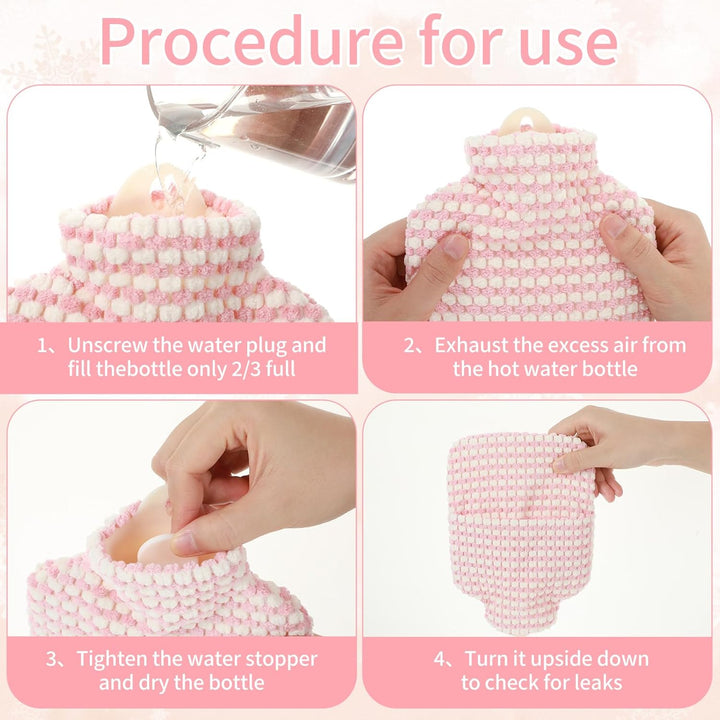 Hot Water Bottle, 500ML Small Hot Water Bottle with Cover Stripe Style Hand Warmer with Soft Premium Faux Fur Cover 2-In-1 Bottles for Cold & Hots Compress Bag for Women Seniors(Pink)