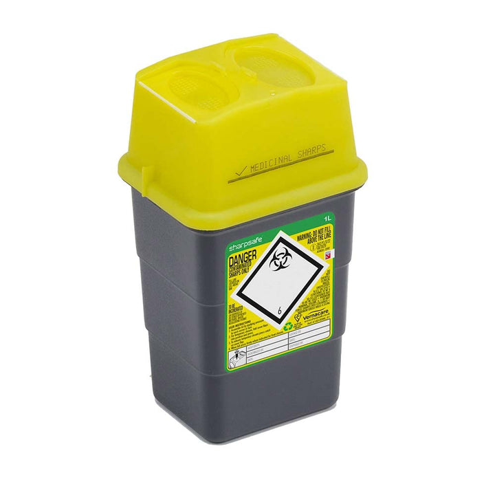 1 Litre 5Th Generation Yellow /Grey -Sharps Bin Clinical Waste Disposal