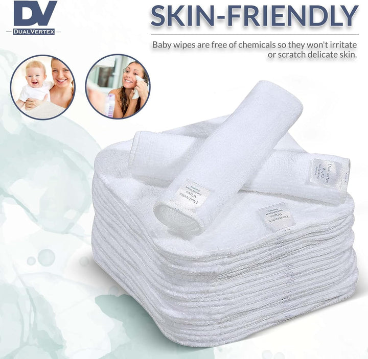 30 Bamboo Reusable Baby Wipes - Face Cloth - Makeup Remover Cloth from Natural Thread for Face & Hand with 2In1 Laundry Bag/Carrying Bag