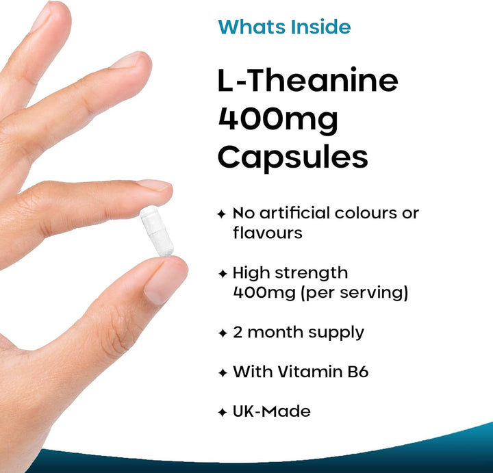 L Theanine Enriched with Vitamin B6 - High Strength L Theanine 400Mg Natural Nootropics from Green Tea - 120 Vegan L-Theanine Capsules - Made in the UK Theanine Supplements by New Leaf