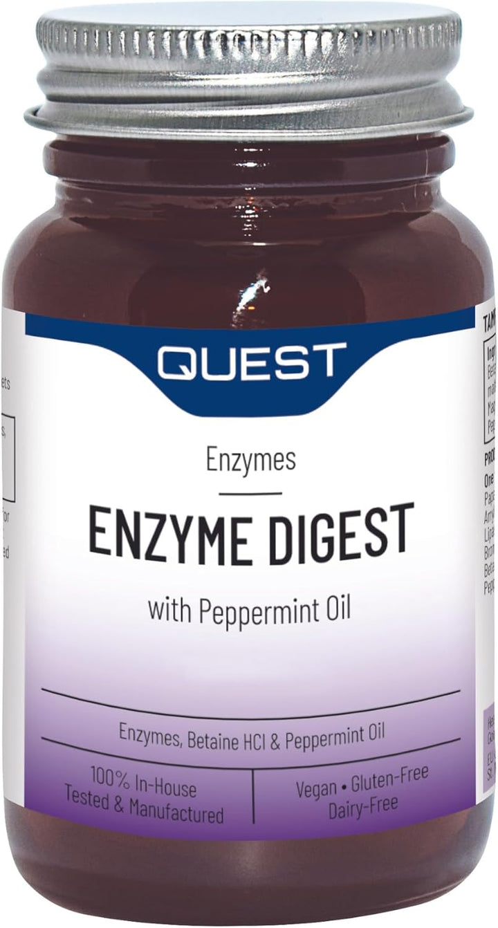 Enzyme Digest with Peppermint Oil & Betaine. 90+45 Vegan Tablets for Bloated Stomach and Indigestion. Dairy & Gluten Free Enzymes Digestion Supplement for Bloating and Heartburn Relief (1 Pack)