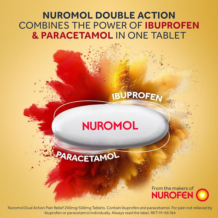 Nuromol Pain Relief Ibuprofen and Paracetamol Tablets, 12 Pack, Migraine Relief, Headache Relief, Joint, Period, Flu Tablets, Powerful Painkillers, Paracetamol, Pain and Fever