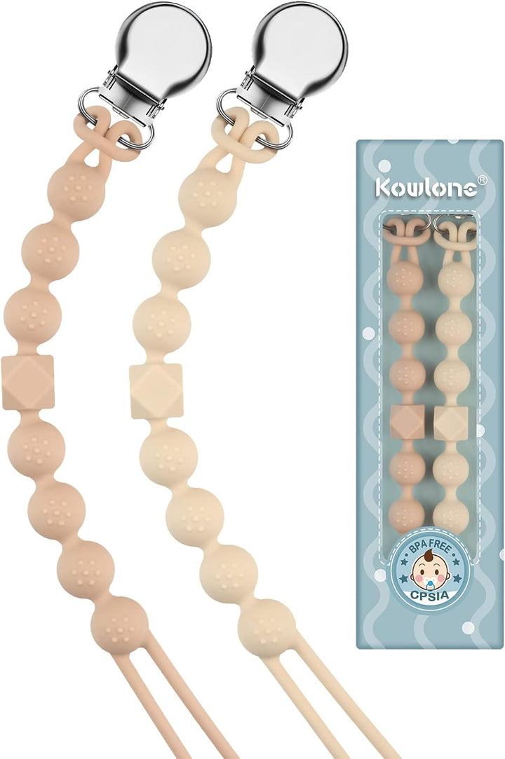 Dummy Clips Boys Girls Silicone Soother Pacifier Chain Flexible Binky Holder Set with Texture for Teething Baby Unisex Newborn Dummies 1-Piece Design(Quartz Pink)