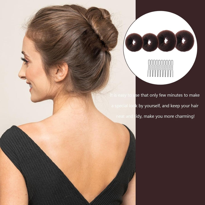 4 Pcs Ring Style Donut Bun Shaper with 20 Hair Pins,Hair Donut Brown Hair Donuts,Hair Donut Bun Maker Set,Hair Bun Donut for Girls Kids Women DIY Chignon Hair Styles Dancer Ballerina(Brown)